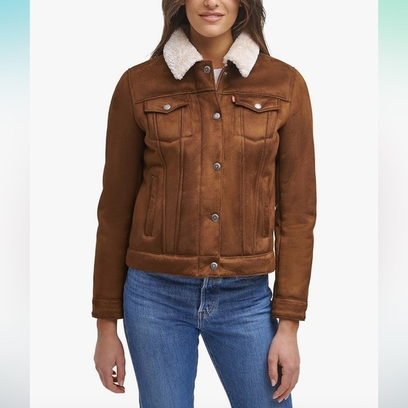 Levi's Women's Classic Sherpa Lined Trucker Jacket Cognac - Picture 2 of 16